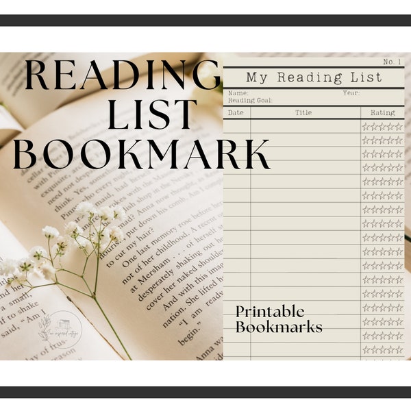 Reading List Bookmark, INSTANT DOWNLOAD, Printable Bookmark Set, Book Lovers Bookmark, Library Card Bookmark, Library Bookmark, Digital PDF
