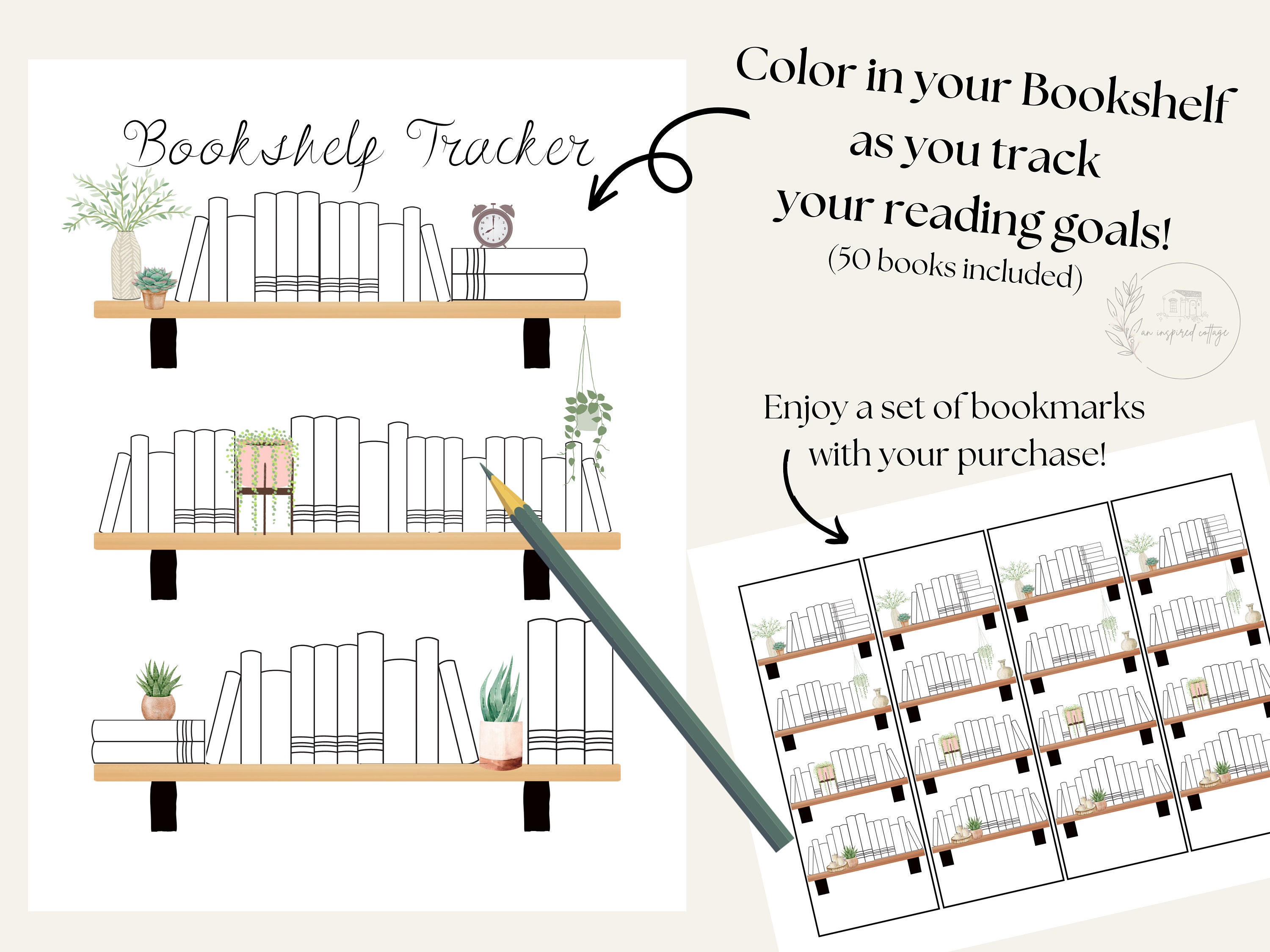 Bookshelf Tracker, INSTANT DOWNLOAD, Printable Reading Tracker, Digital ...