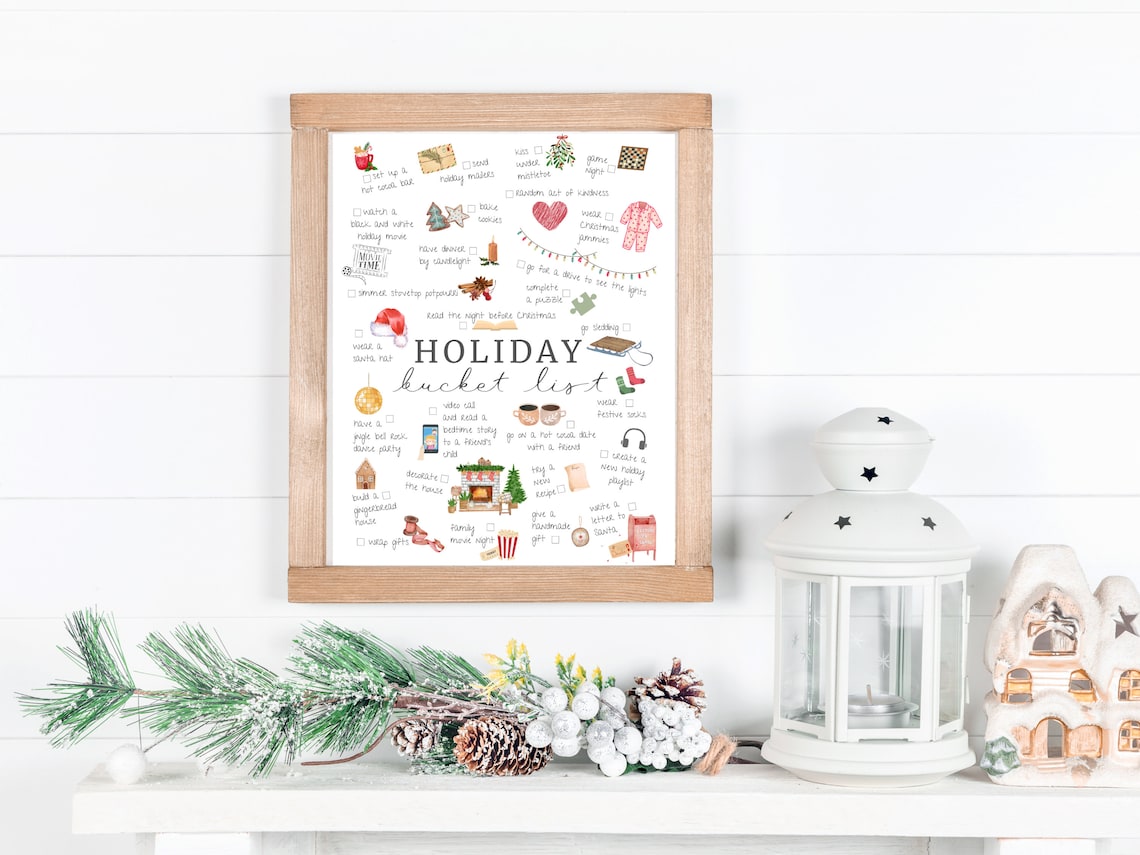 Holiday Bucket List Printable, INSTANT DOWNLOAD, Christmas Bucket List