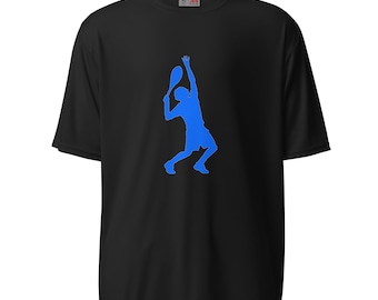 Roger Federer Tennis Blue Silhouette, uniseks prestatie-T-shirt met ronde hals