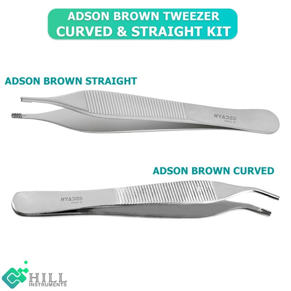 Adson Brown Straight & Curved Tweezers Kit, Precision for Surgery, Suturing, and Clinical Care in the Medical Field