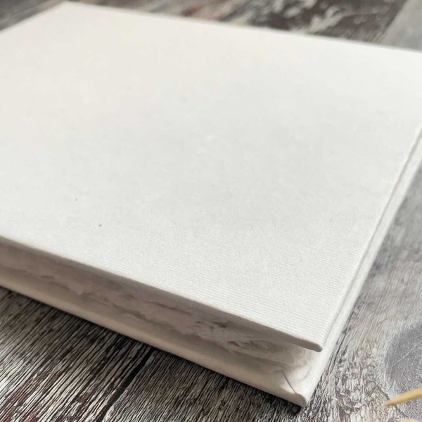 White Handmade Cotton Rag Notebook - 50 Page | Blank DIY Guest Book or Journal