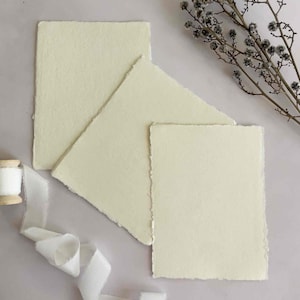 Cream deckle edge handmade paper by The Natural Paper Company.  Made from recycled cotton rag fibres.