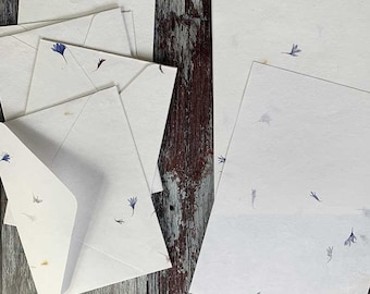 Cornflower - Floral Handmade Paper and Envelope Set | Handmade botanical paper and envelope with dried cornflowers | Botanical paper