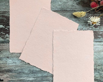 Blush Handmade Paper | Recycled Cotton Rag Paper in blush Pink | Hand Made Paper with Deckled Edge | Invitation Paper