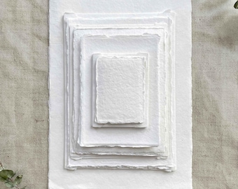 Premium White Handmade Card | PACK OF 5 SHEETS | Superior Quality Recycled Cotton Rag Card with a Deckled Edge | Available in Various Sizes