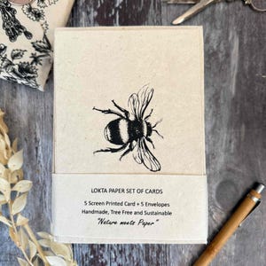 Bumble Bee Lokta Paper Cards | Set of 5 Handmade A6 Notecards, Eco Friendly