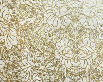 Handmade Lokta Paper Wrapping Paper – Fiore Floral Pattern, Gold Metallic Print