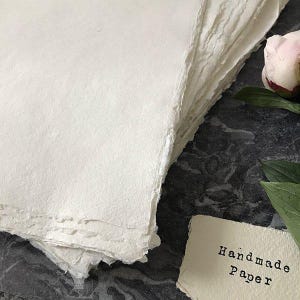 Naturalny biały papier ręcznie robiony | OPAKOWANIE 5 ARKUSZY | Papier z recyklingowanej bawełny do prac rękodzielniczych