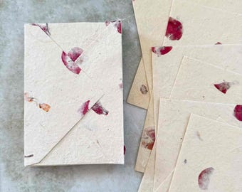 Nepalese Handmade Lokta Paper and Envelopes - Bougainvillea | Sustainable Paper and Envelopes with Dried Flowers