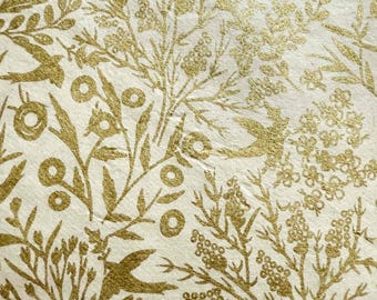 Handmade Lokta Paper Gift Wrap - Harvest Botanical Pattern in Gold and White | Eco Friendly Wrapping