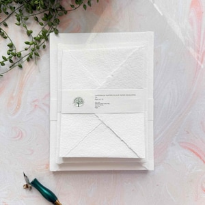 Watercolour Paper Envelopes - White | Handmade Cotton Paper Envelopes with deckled edges and pointed flaps | C6 | 5" x 7" | A5