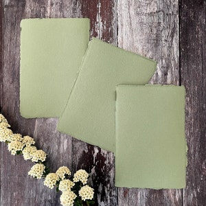 Sage Green Handmade Card | PACK OF 5 SHEETS | Deckle Edge Card Made From Recycled Cotton Rag | Tree Free, Acid Free, Vegan Card for Crafts