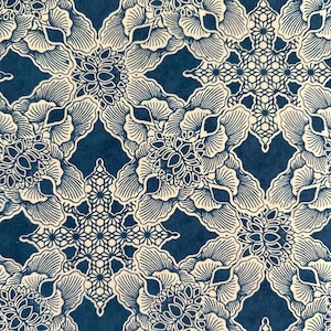 Lokta Geschenkpapier - Rajani Blau | Blumenmuster in Marineblau und Elfenbein | Umweltfreundliche Geschenkverpackung