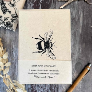 Bumble Bee Lokta Paper Cards | Set of 5 Handmade A6 Notecards, Eco Friendly