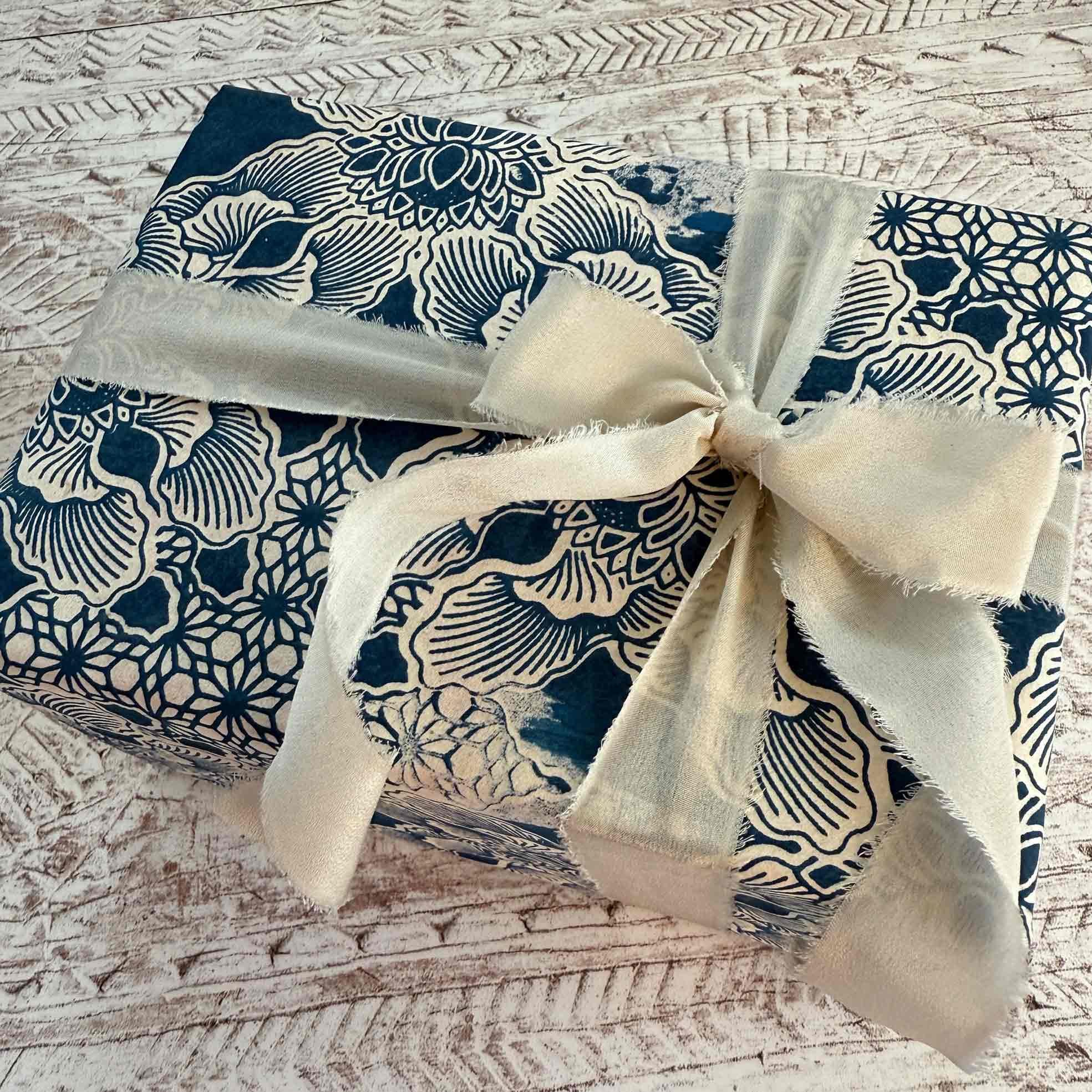 Lokta Wrapping Paper - Rajani Blue | Floral Pattern in Navy Blue and ...