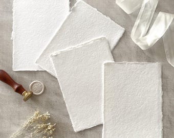 Premium White Handmade Paper (vegan) | PACK OF 5 SHEETS | Superior Quality Recycled Cotton Rag Paper with Deckled Edges |