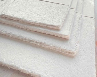 Watercolour Paper - White | Handmade Cotton Fibre Paper with Deckled Edges | Textured Paper for Artists