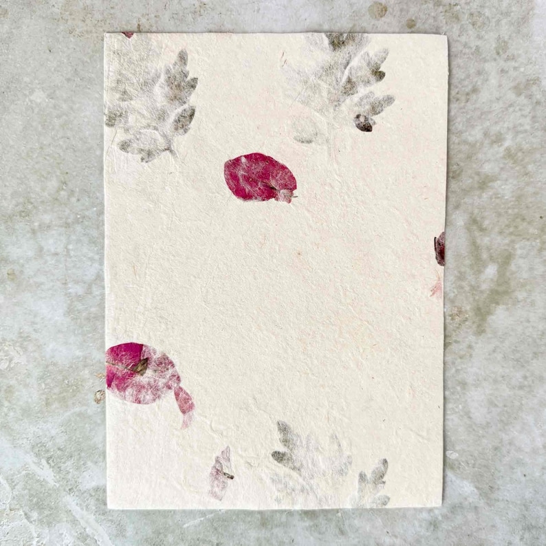 A5 size handmade lokta paper with dried flowers and leaves