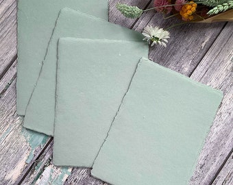 Dusky Green Handmade Paper | PACK OF 5 | Recycled Cotton Rag Paper in sage green colour | Hand Made Paper with deckle edge / Various Sizes