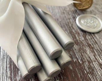 Barra de lacre en plata / Sin plástico / Crea sellos de lacre para invitaciones con lacre plateado perlado / Barras de lacre de 11 mm