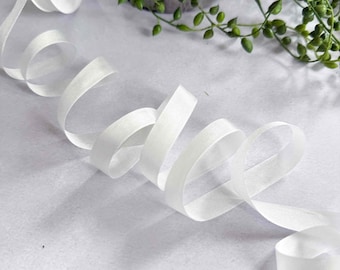 White Habotai Silk Ribbon – 13mm Closed Edge, Sold by Meter