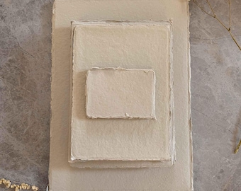 Natural Handmade Card | PACK OF 5 SHEETS | Recycled Cotton Rag Card for Crafts | Deckle Edge Card in Beige
