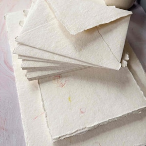 Handmade Cotton Paper and Envelopes with Decorative Wool Fibres | Pretty Handmade Paper with Deckled Edges