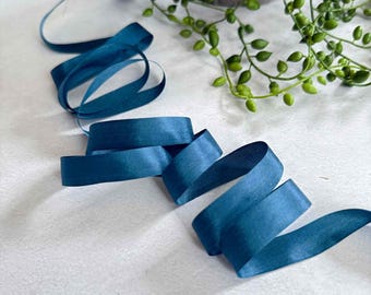Navy Habotai Silk Ribbon - 13mm Narrow Ribbon - Sold by Meter
