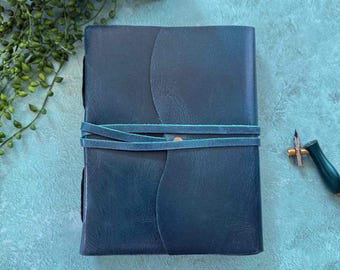 A5 Handmade Leather Journal in Navy  | Lined or Unlined Notebook in Gift Bag