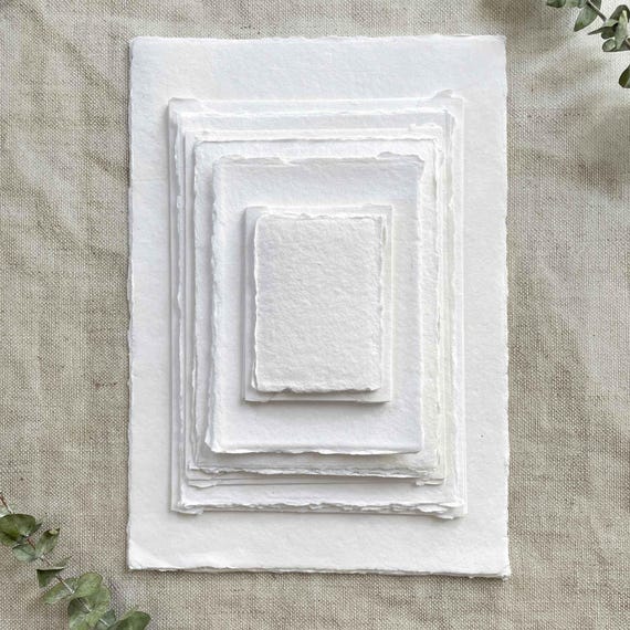 Premium White Handmade Card | PACK OF 5 SHEETS | Superior Quality Recycled Cotton Rag Card with a Deckled Edge | Available in Various Sizes
