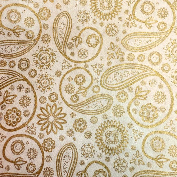 Lokta Wrapping Paper - Paisley Pattern in Gold and Ivory | Handmade Gift Wrap in Gold and Ivory | Made from Eco Friendly Lokta Paper