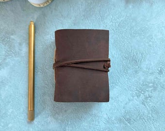 Handmade Dark Brown Leather A7 Journal | Pocket Notebook Gift Bag