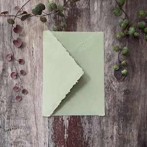 Dusky Green Handmade Paper Envelope | Recycled Cotton Rag Paper Envelope with Deckled Edge