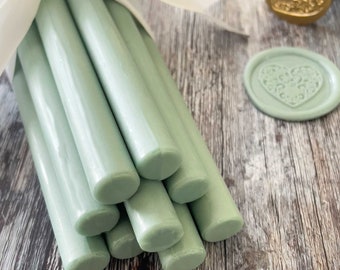 Wax Seal Stick in Sage Green | Plastic free wax for sealing | 11mm wax seals sticks in dusky green | Make DIY invitation wax seal stamps