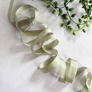 Narrow Silk Closed Edge Ribbon in Dusky Sage Green - 13mm | Fine Habotai Silk Ribbon sold by the metre