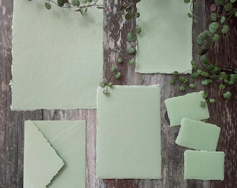 Dusky Green Handmade Paper | Recycled Cotton Rag, Deckled Edge