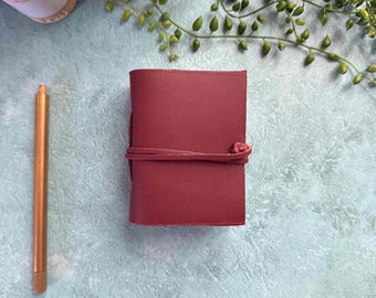 Handmade Leather Journal A7 Oxblood | Miniature Burgundy Pocket Notebook