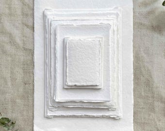 Premium White Handmade Card | PACK OF 5 SHEETS | Superior Quality Recycled Cotton Rag Card with a Deckled Edge | Available in Various Sizes