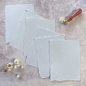 Light Blue Handmade Paper | PACK OF 5 SHEETS | Recycled Cotton Rag Paper with Deckled Edges | Pale Blue Hand Made Paper for Crafts