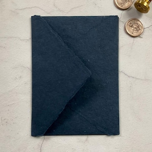 Navy Cotton Rag Paper Envelope | Deckled Edges, Pointed Flap (5 x 7)