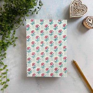 Hand Block Printed Notebook - Kitty | Pretty Handmade Journal Made From Recycled Cotton Rag Paper