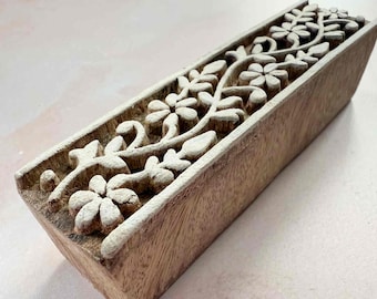 Chelsea Border - Indian Wood Block Stamp | Wooden stamp to create a floral border pattern | Print onto paper, card, fabric, gift wrap etc.