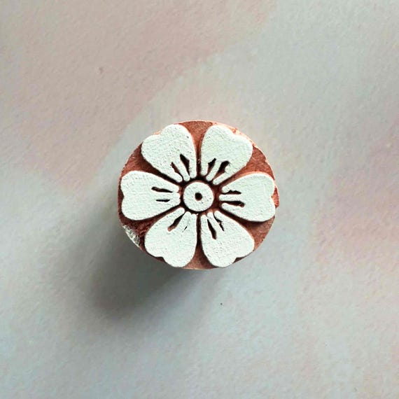 Anemone - Indian Wood Block Stamp | Small flower design wooden stamp for decorating card, paper, gift wrap or fabric.