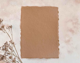 Handmade Recycled Cotton Rag Card | Minky Brown Deckled Edge Stationery