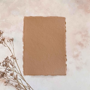 Clay Handmade Card (vegan) | Recycled Cotton Rag Card With Deckled Edges | A Minky Brown Colour | Perfect for Invitations