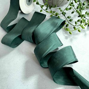 Silk Closed Edge Ribbon in Forest Green | Fine habotai silk ribbon sold by the metre | Dark green | 1.5&quot; | 32.5mm wide