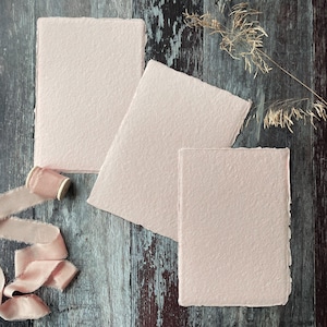 Blush Handmade Card | PACK OF 5 SHEETS | Deckled Edge Card Made From Recycled Cotton Rag Fibres | Tree Free Card in Blush Pink