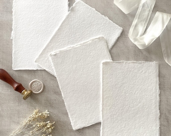 Premium White Handmade Paper (vegan) | PACK OF 5 SHEETS | Superior Quality Recycled Cotton Rag Paper with Deckled Edges |