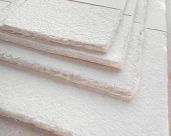Watercolour Paper - White | Handmade Cotton Fibre Paper with Deckled Edges | Textured Paper for Artists